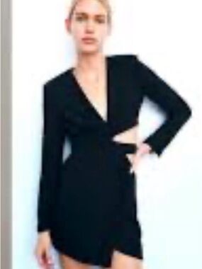 Zara Black Long-Sleeve Cutout Mini Dress